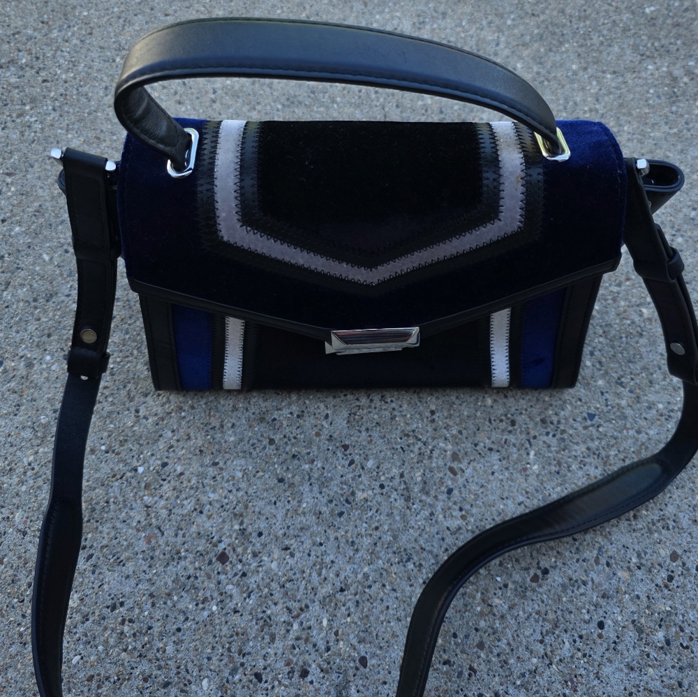 Michael Kors Stylish Black and Blue Velvet Original  Leather  Handbag Medium - Picture 9 of 12